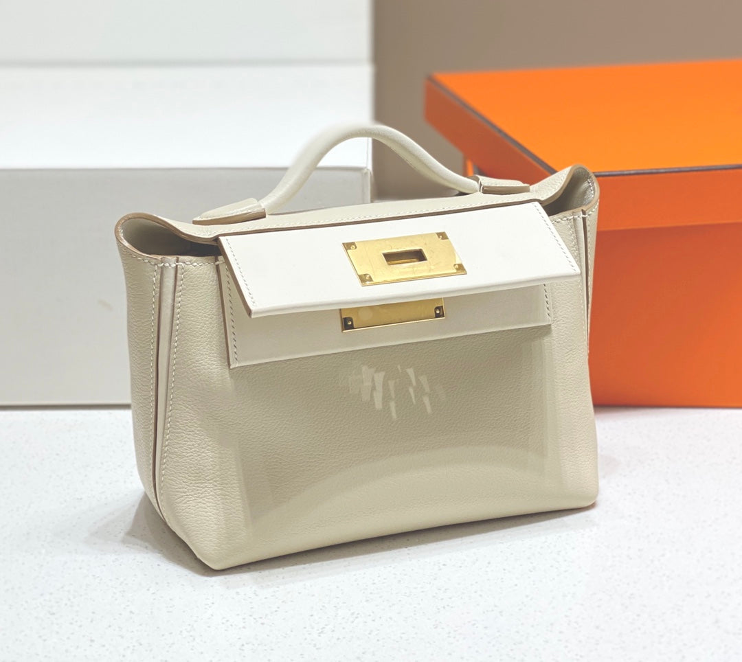 HM Mini 24 Sur 24 Bag 21cm White Swift Cowhide Gold Hardware 250270