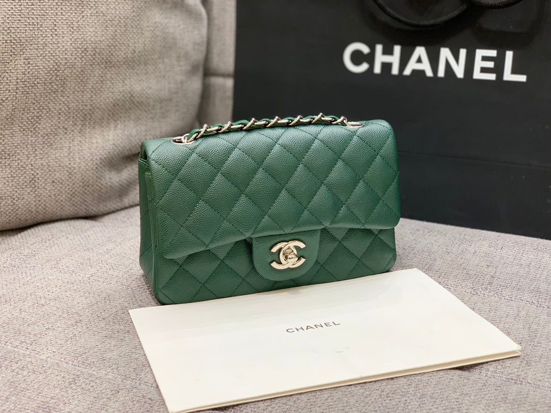 flap bag mini 20cm dark blue green caviar silver hardware