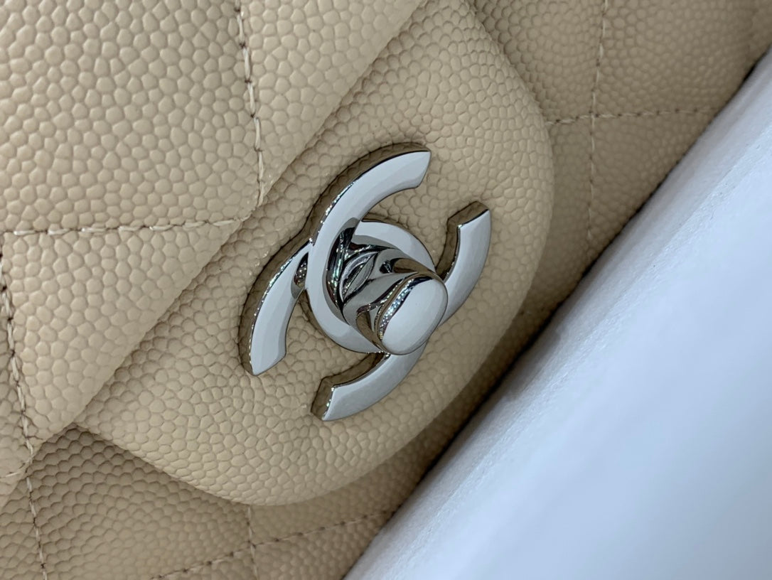 flap bag mini 20cm beige caviar silver hardware