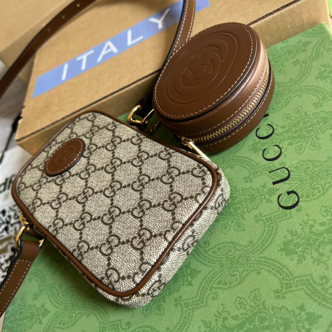 MINI BAG 17 IN BROWN CALFSKIN AND BEIGE CANVAS
