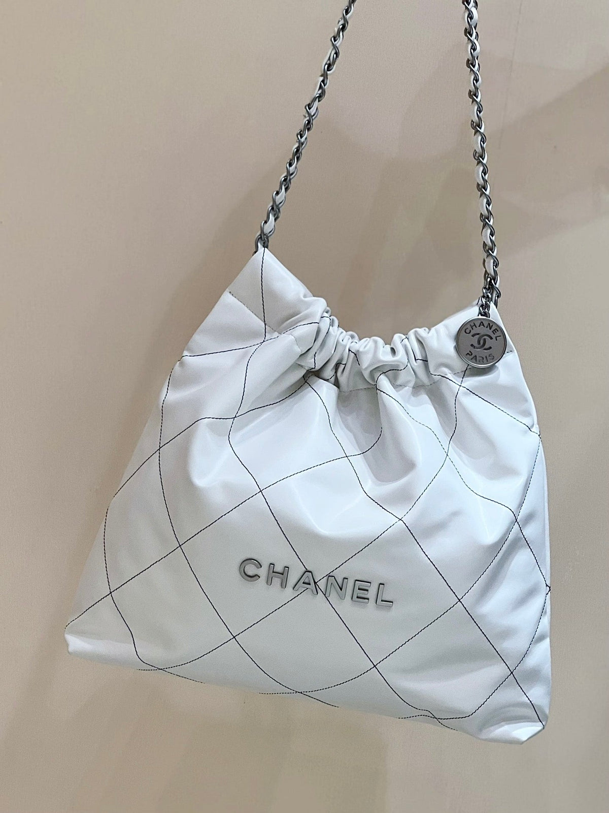 CC 22 Hobo White Black Calfskin Silver Hardware