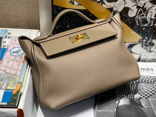 HM 24/24 Bag Etoupe Leather Gold Hardware