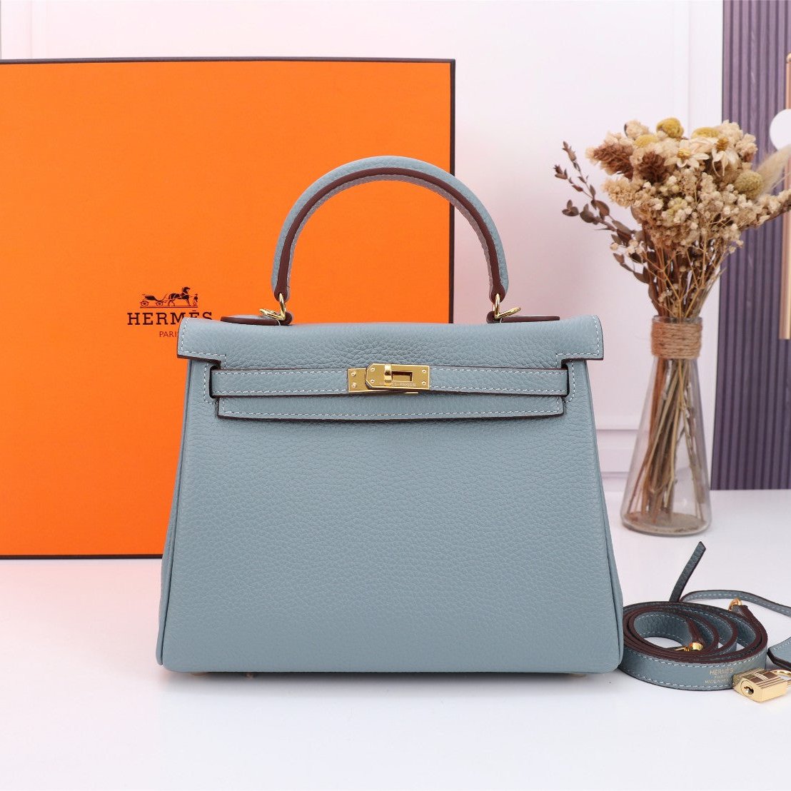 HM KELLY BAG 28 TEMPERED GRAY TOGO GOLD HARDWARE