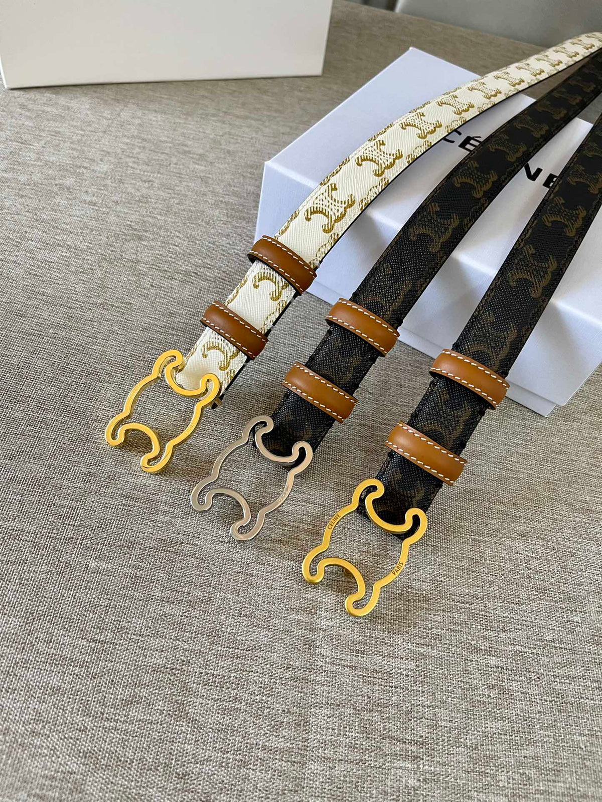 CL logo Cut-out Belt 25mm Black Tan Triomphe Canvas Shw