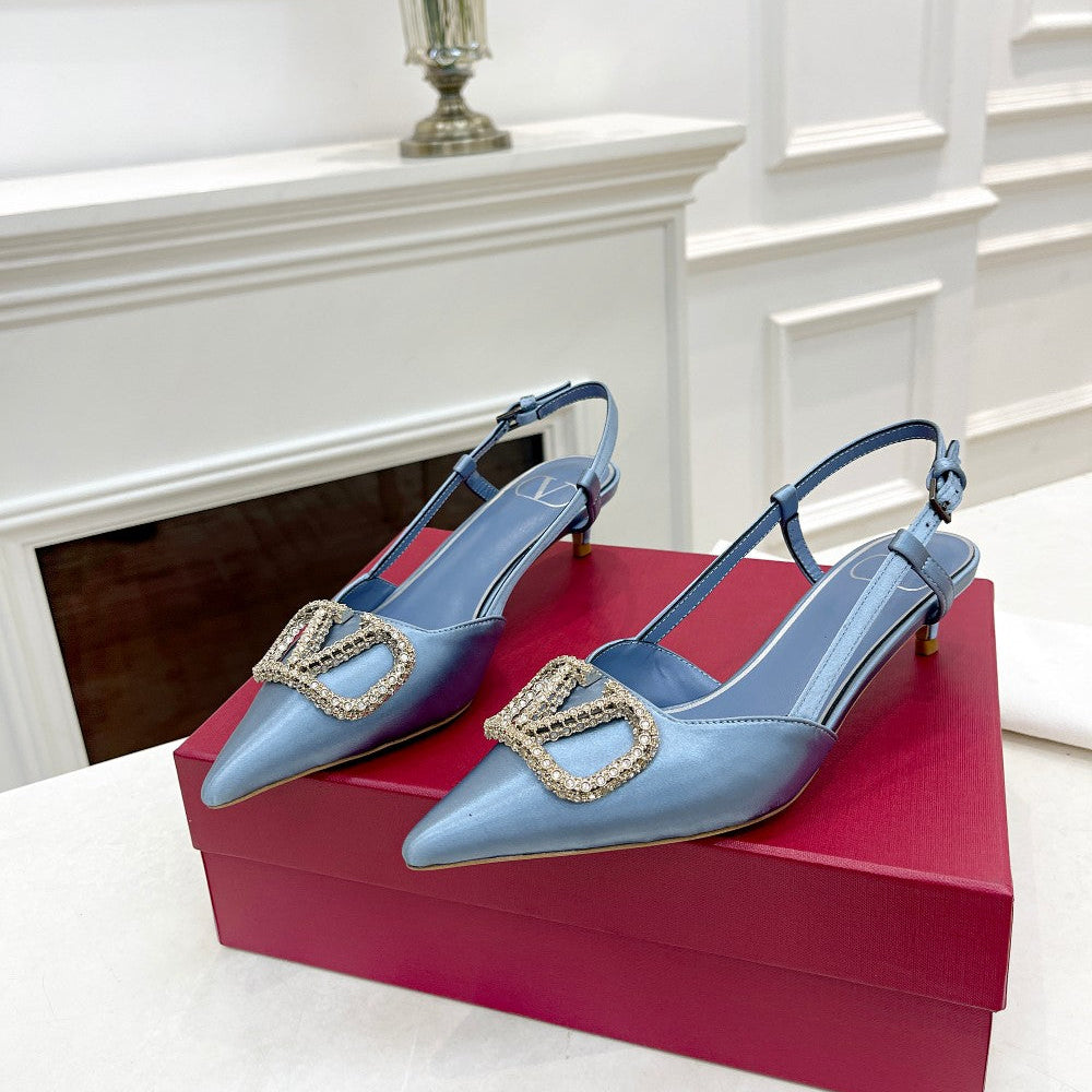Valentino 25 Vlogo Signature Slingback Pumps Blue Pastel Silk 239503