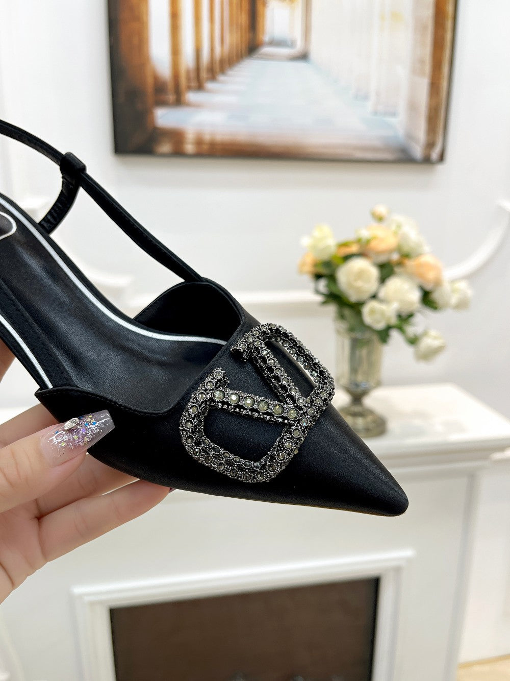 Valentino 25 Vlogo Signature Slingback Pumps Black Silk 239505