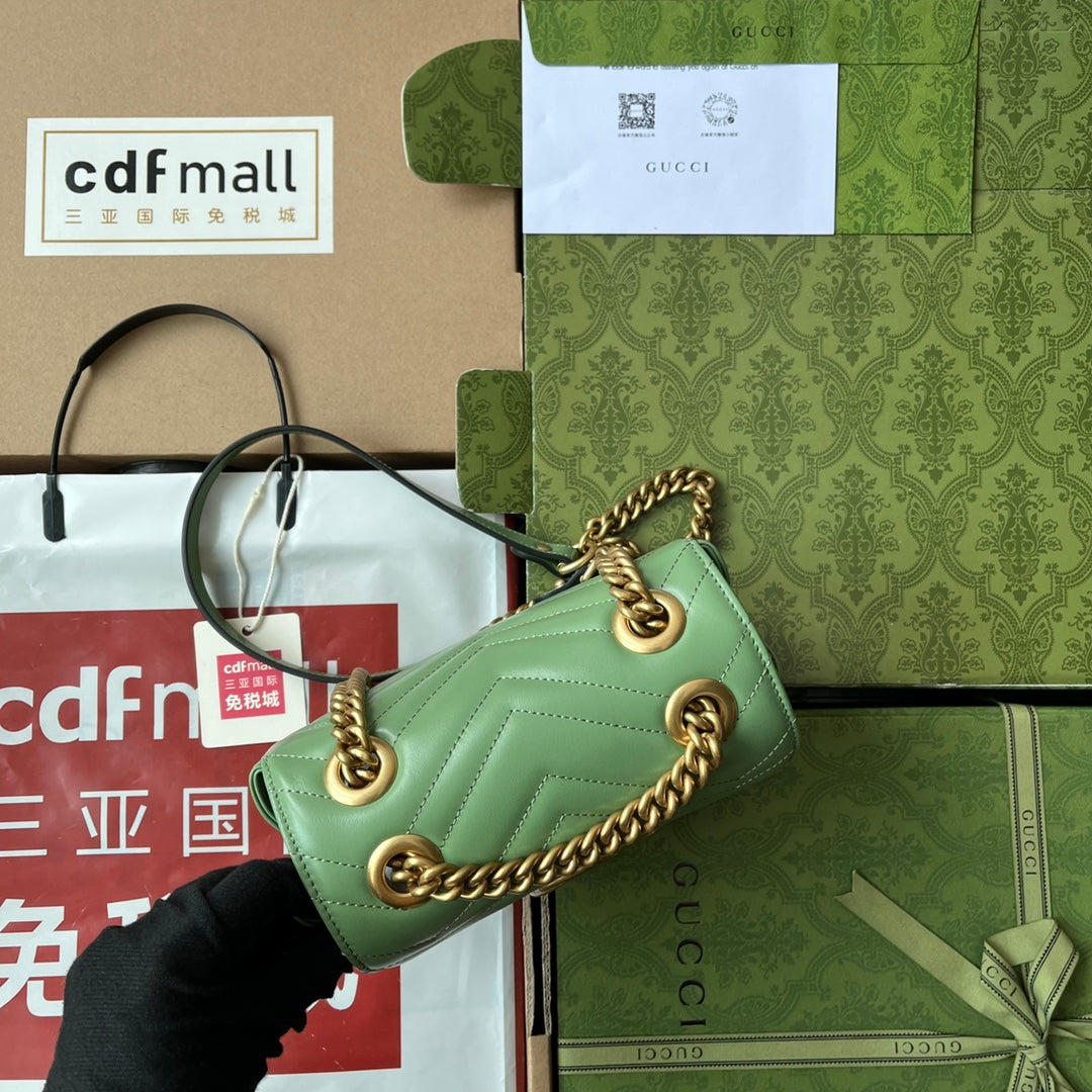 gg marmont mini 18cm green calfskin gold hardware
