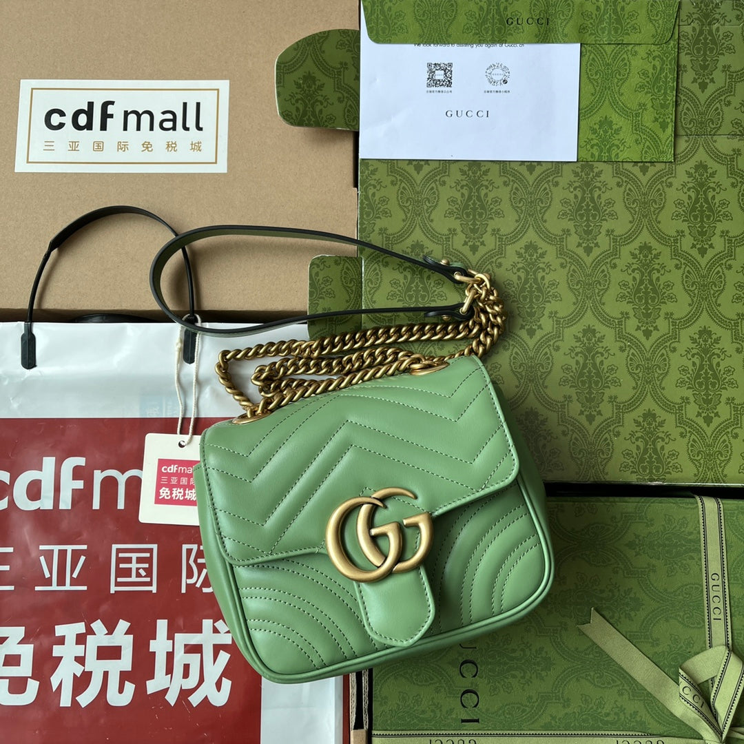 gg marmont mini 18cm green calfskin gold hardware