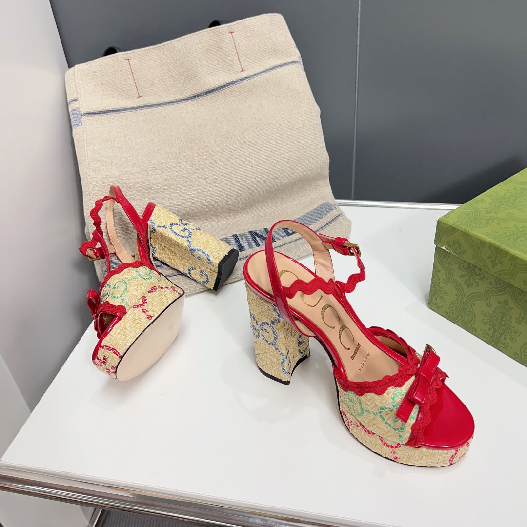 GG 105 HIGH HEEL SANDAL CRIMSON STRAW