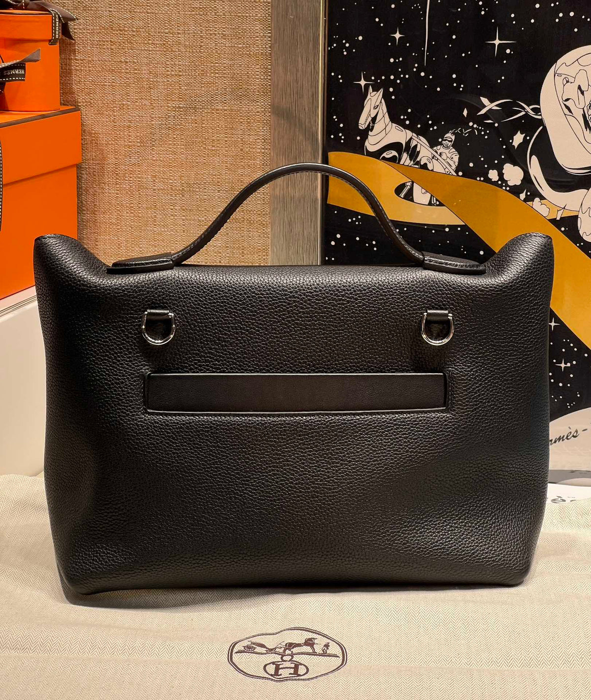 HM 24/24 Bag Black Leather Silver Hardware