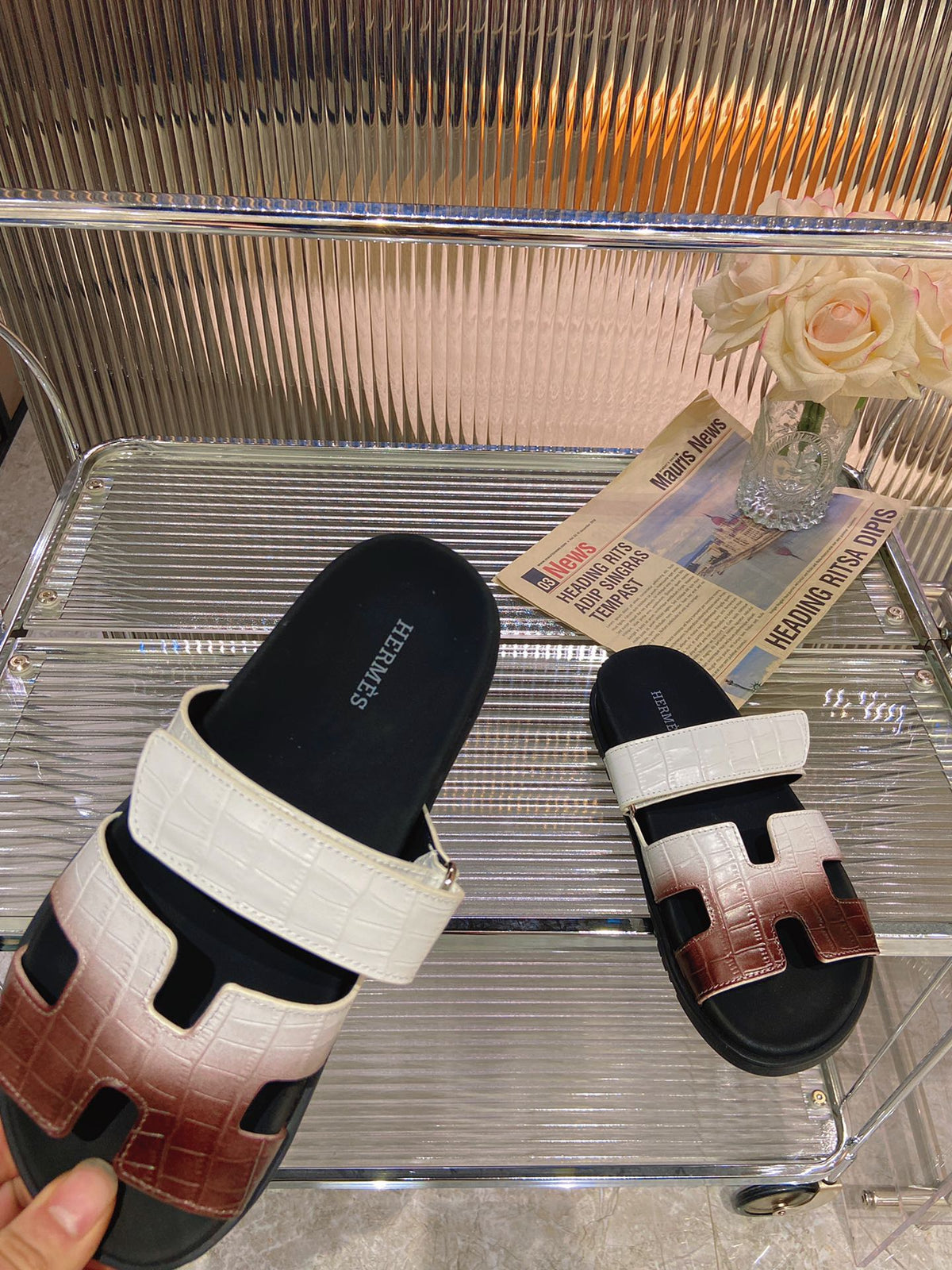 CHYPRE SANDAL OMBRE WHITE BROWN CALFSKIN