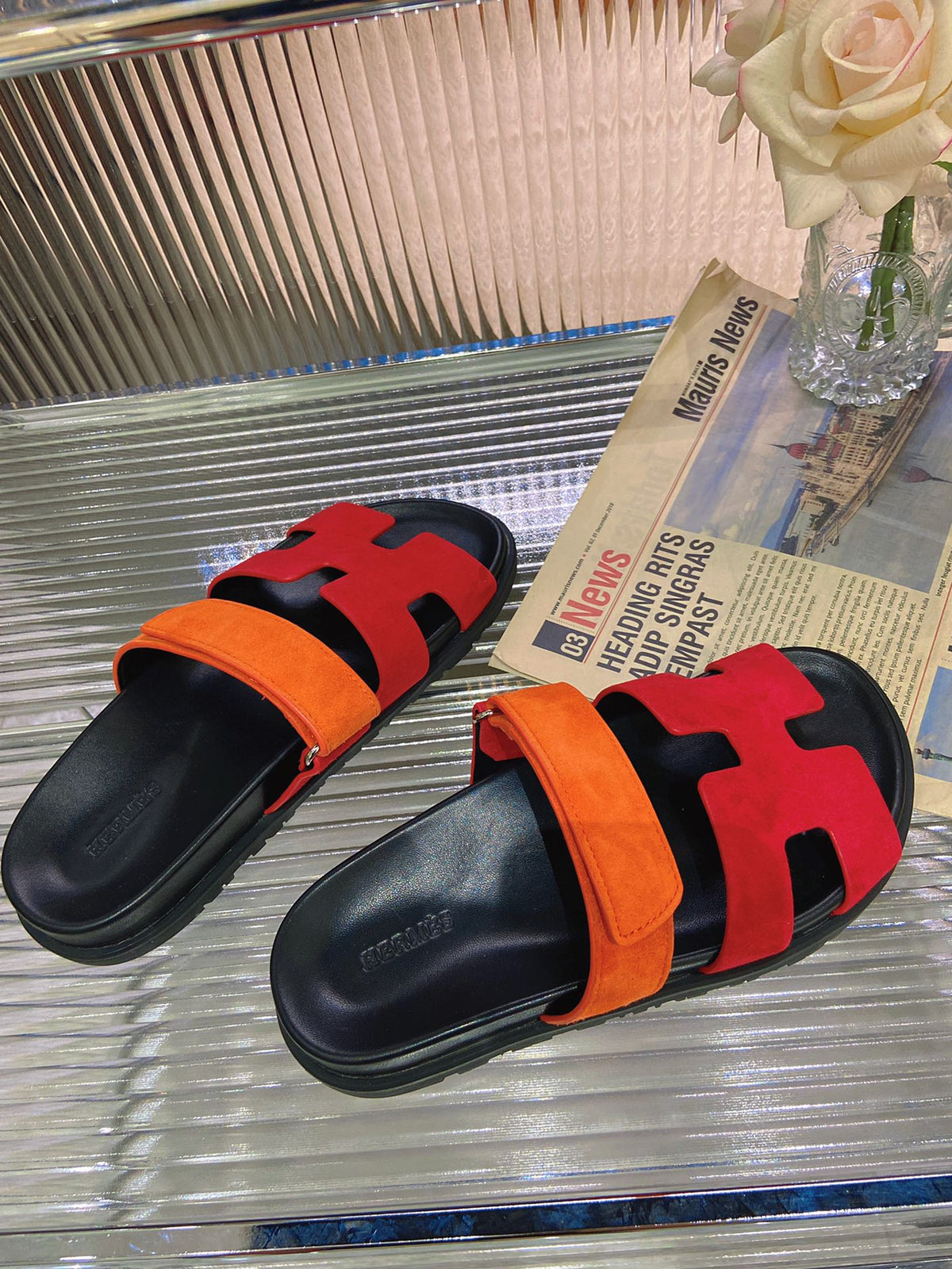 CHYPRE SANDAL RED MIX ORANGE SUEDE