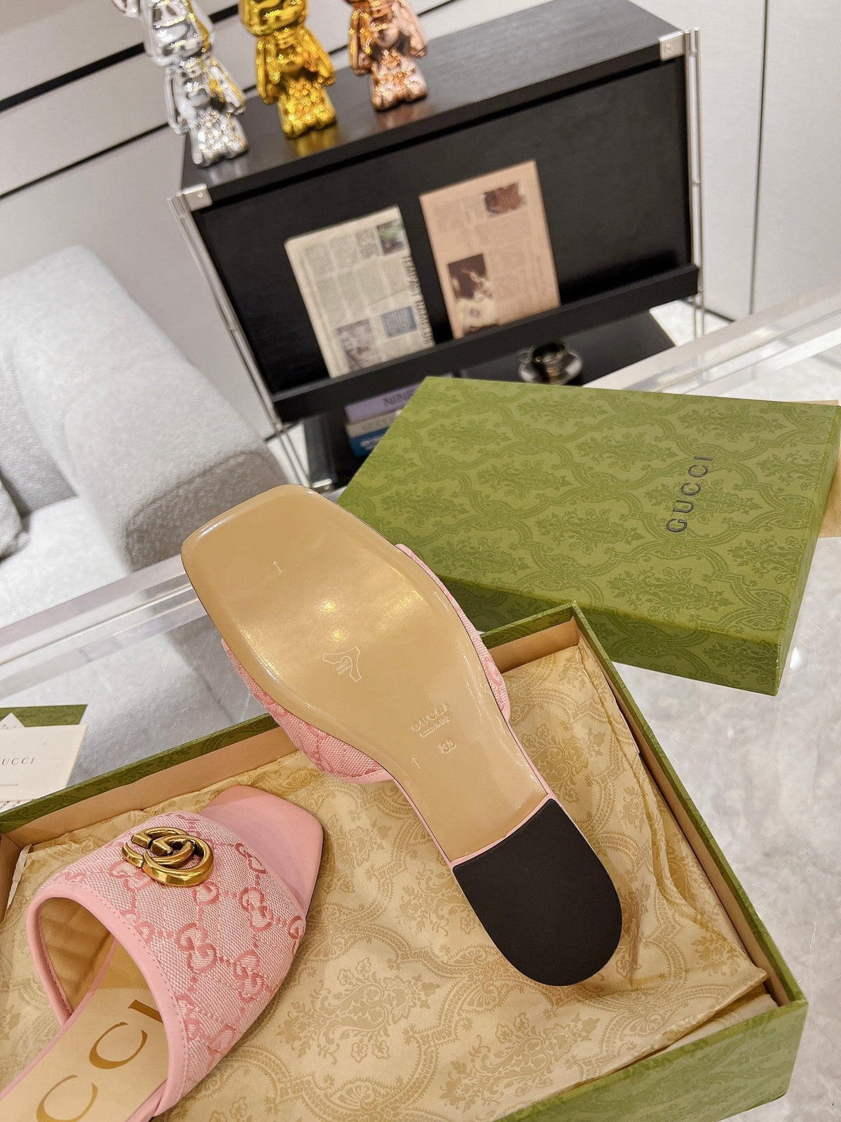 GG EXCLUSIVE SLIDE SANDAL LIGHT PINK FABRIC