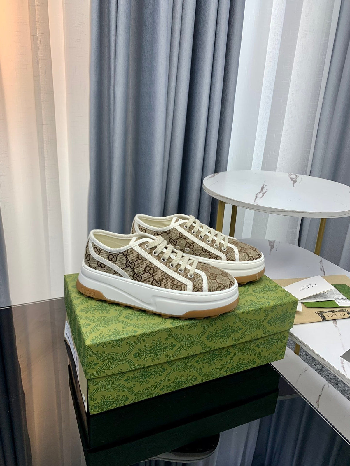 GG SNEAKER FLATFORM LIGHT BROWN CANVAS