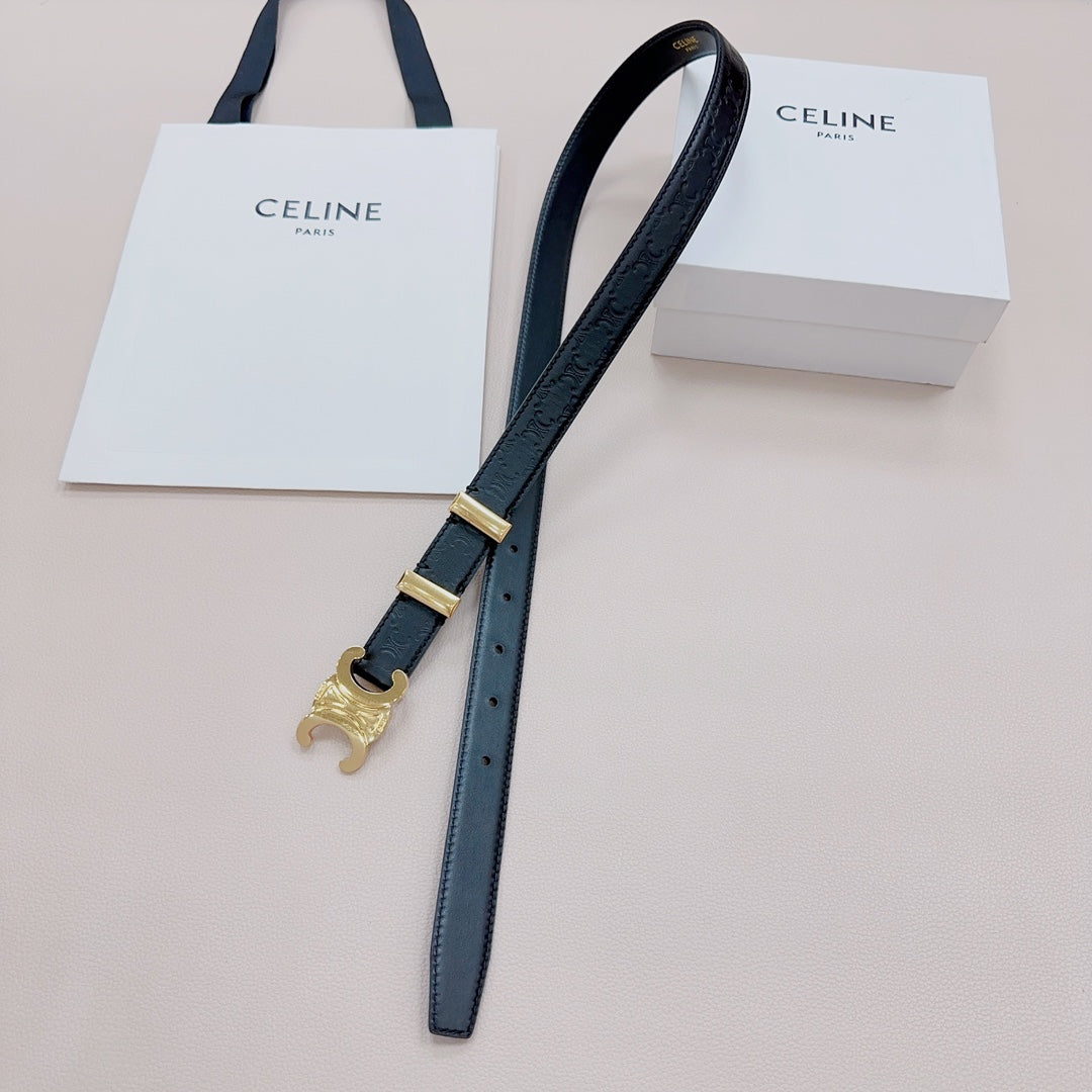 CEL Gold Buckle Belt 25mm Black Calfskin 176706