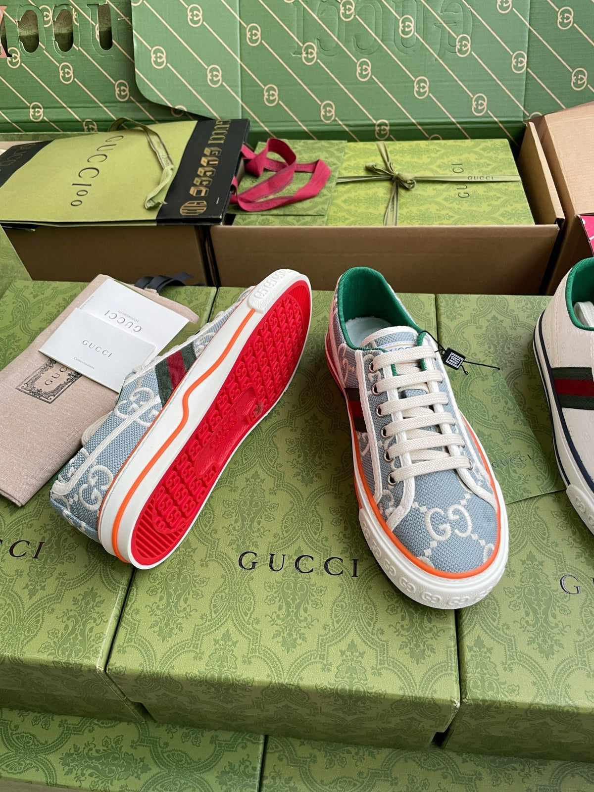 GG 26 Platform Sneaker Light Blue White Monogram Canvas 632831