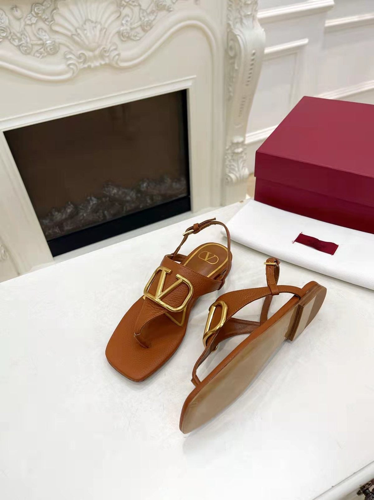 Valentino 25C Thong Sandal Ginger Orange Sheepskin 239509