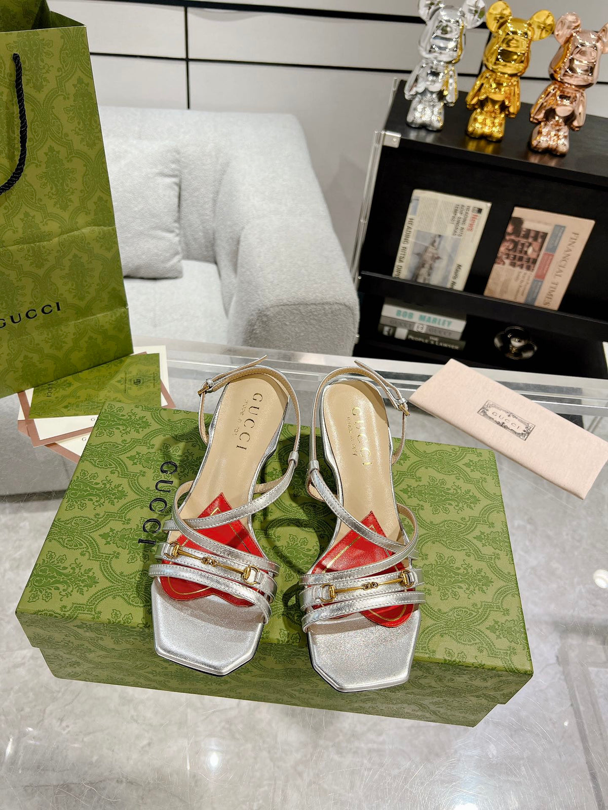 HIGH HEEL 65MM IN SILVER CALFSKIN WITH RED HEART