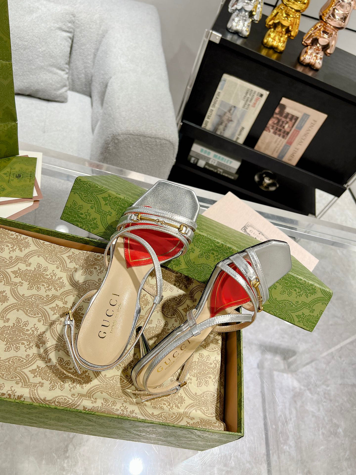HIGH HEEL 65MM IN SILVER CALFSKIN WITH RED HEART