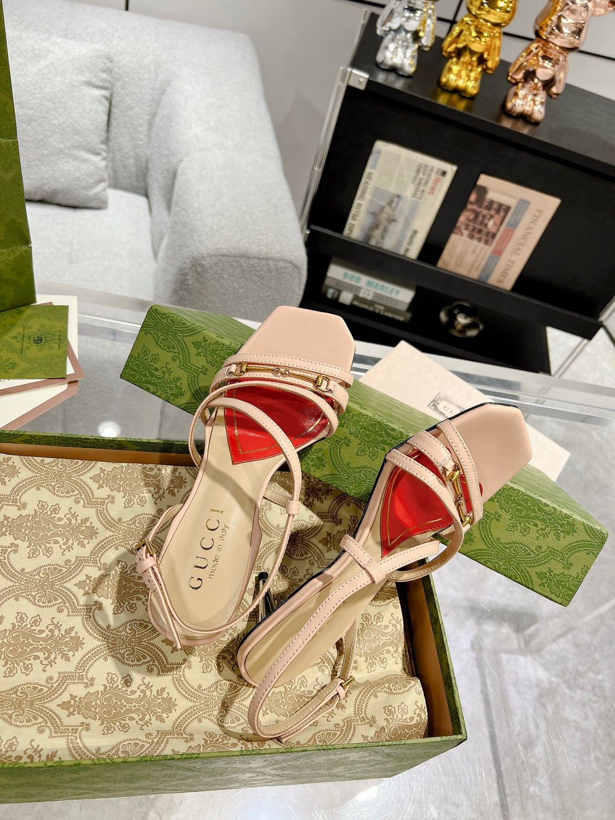 GG CLASSIC STRAPPY HEEL SANDAL PASTEL PINK CALFSKIN