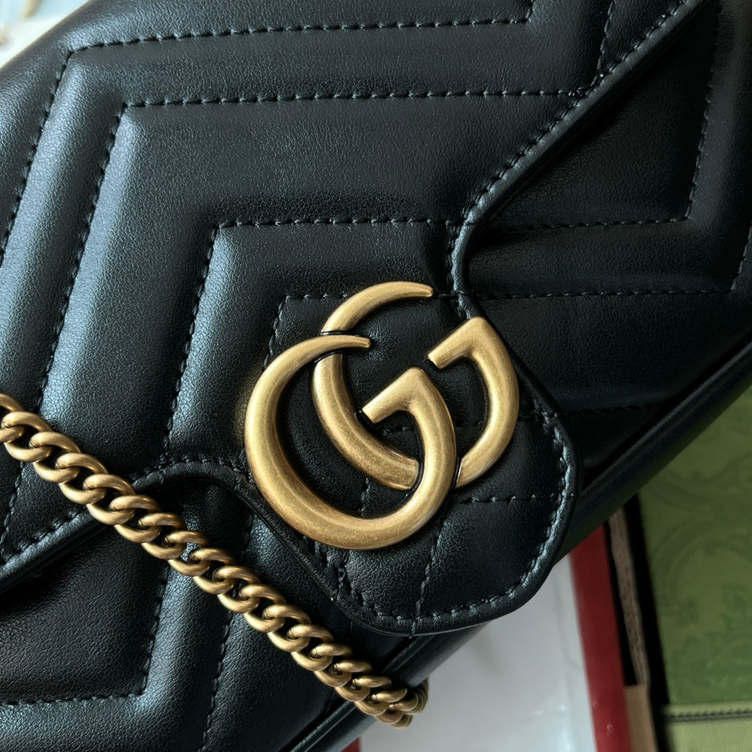 gg marmont 21cm black calfskin gold hardware