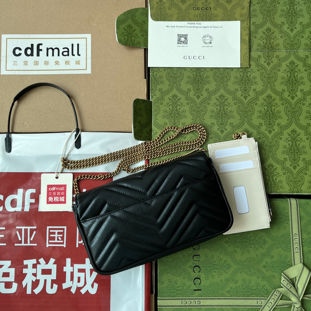 gg marmont 21cm black calfskin gold hardware