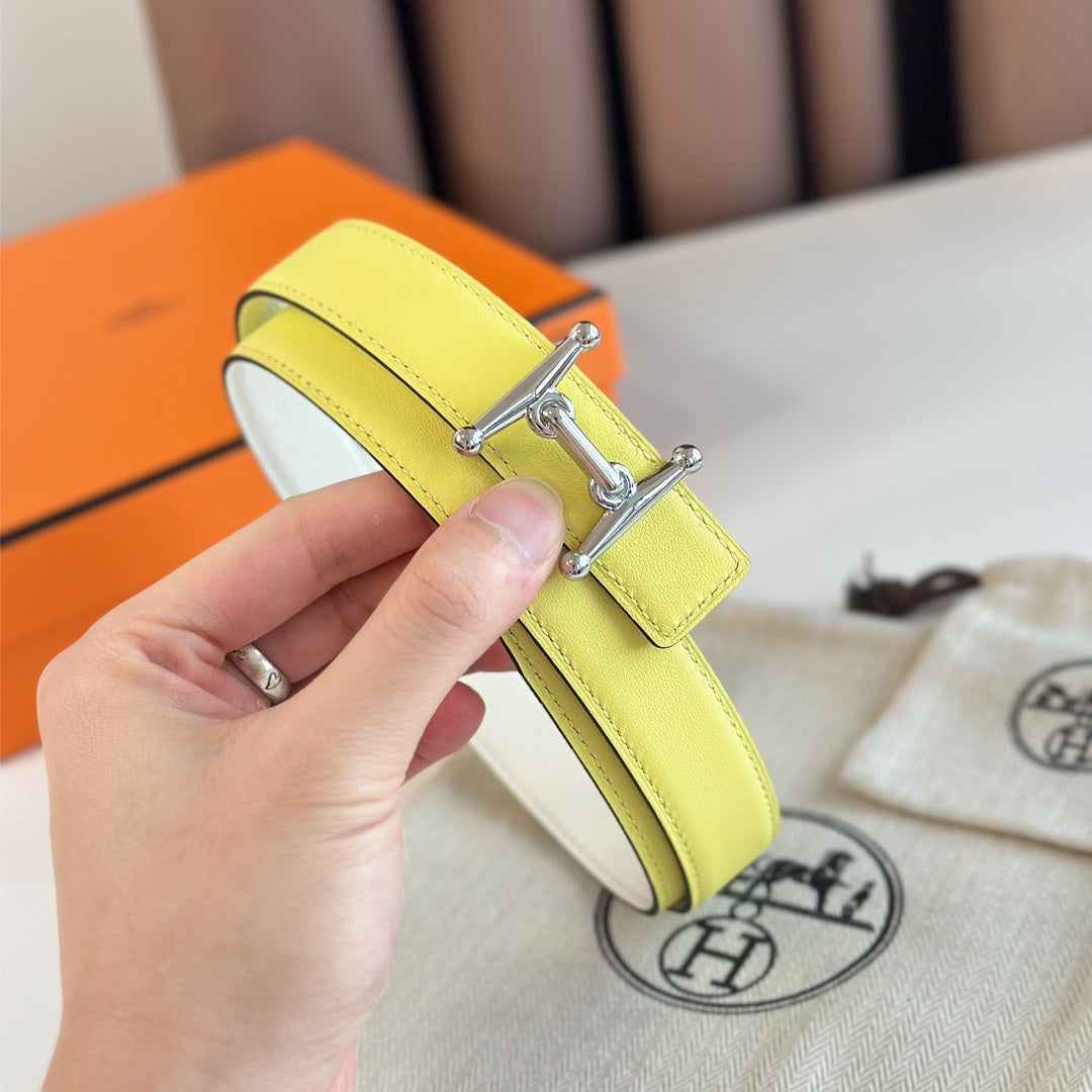 HM Silver Mors H buckle & Reversible 24 mm belt Yellow Beige leather 125367