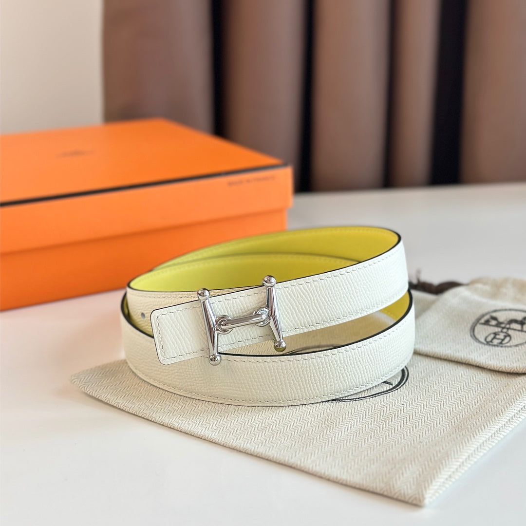HM Silver Mors H buckle & Reversible 24 mm belt Yellow Beige leather 125367