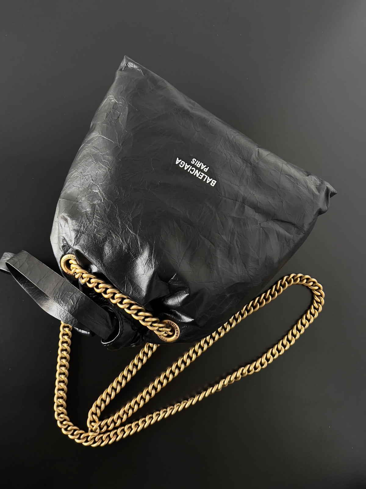 CRUSH SMALL TOTE BAG 26 IN BLACK CRUSHED CALFSKIN GOLD HARDWARE