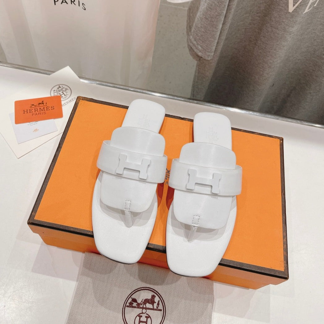 CLASSIC H BUCKLE SANDALS WHITE LAMBSKIN
