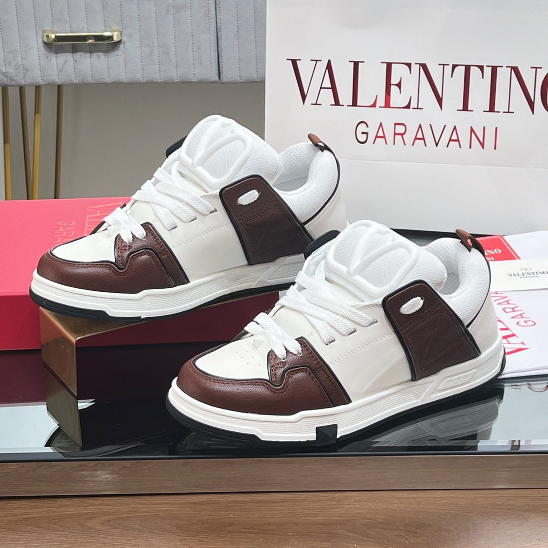 OPEN SKATE SNEAKER IN WHITE MIX PECAN BROWN CALFSKIN
