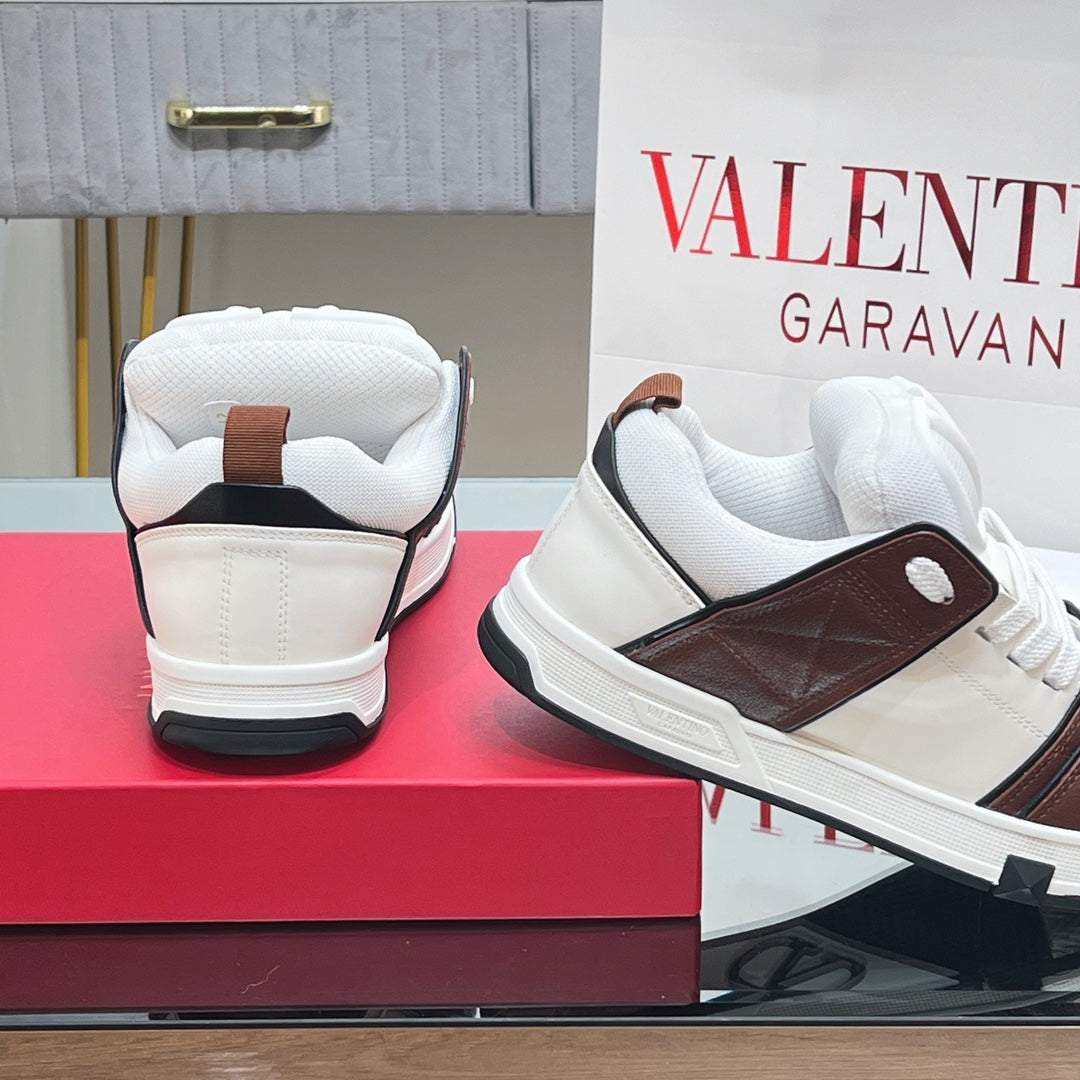 OPEN SKATE SNEAKER IN WHITE MIX PECAN BROWN CALFSKIN