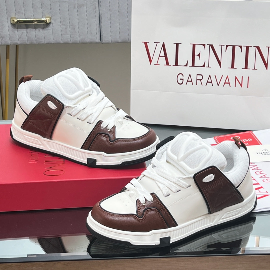 OPEN SKATE SNEAKER IN WHITE MIX PECAN BROWN CALFSKIN