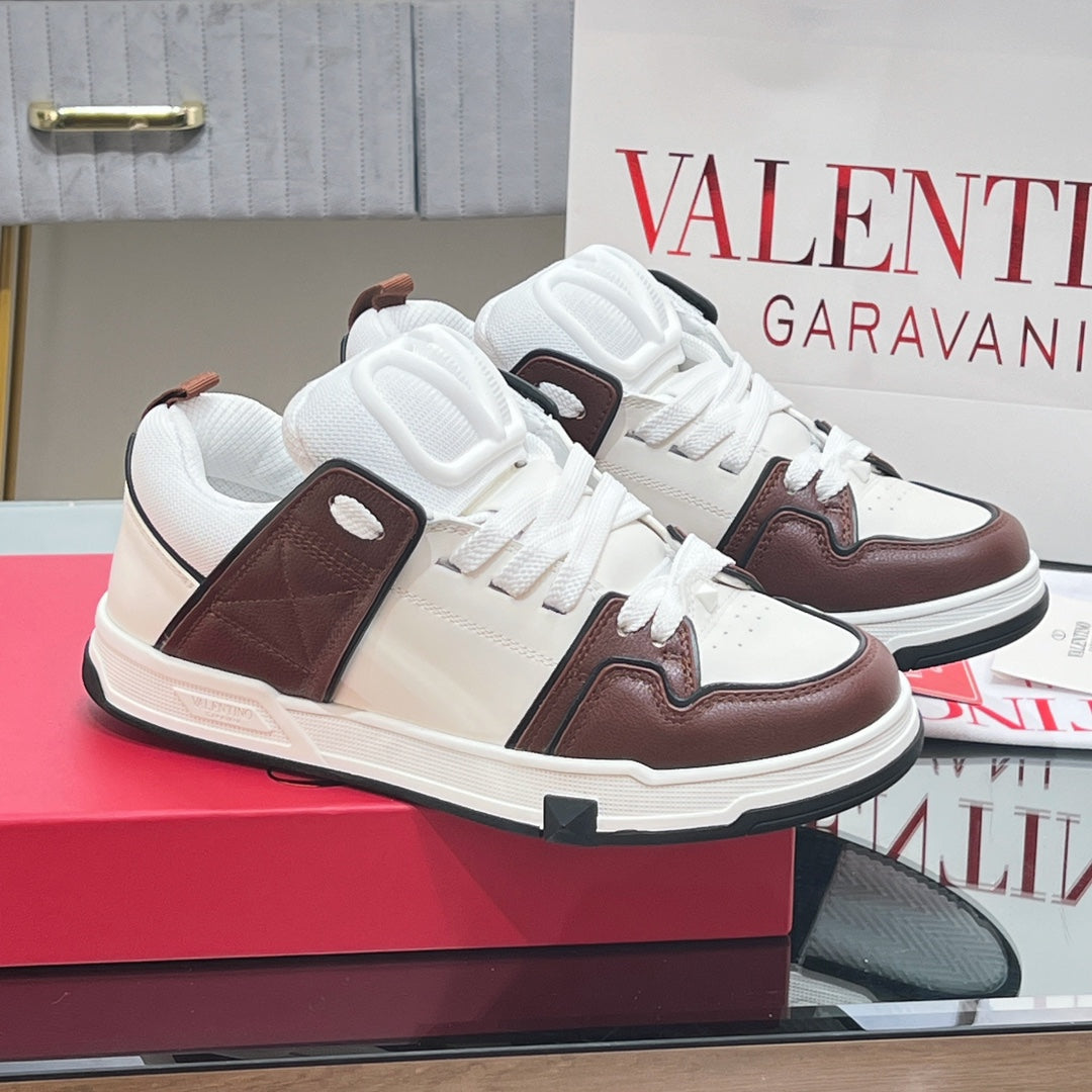 OPEN SKATE SNEAKER IN WHITE MIX PECAN BROWN CALFSKIN
