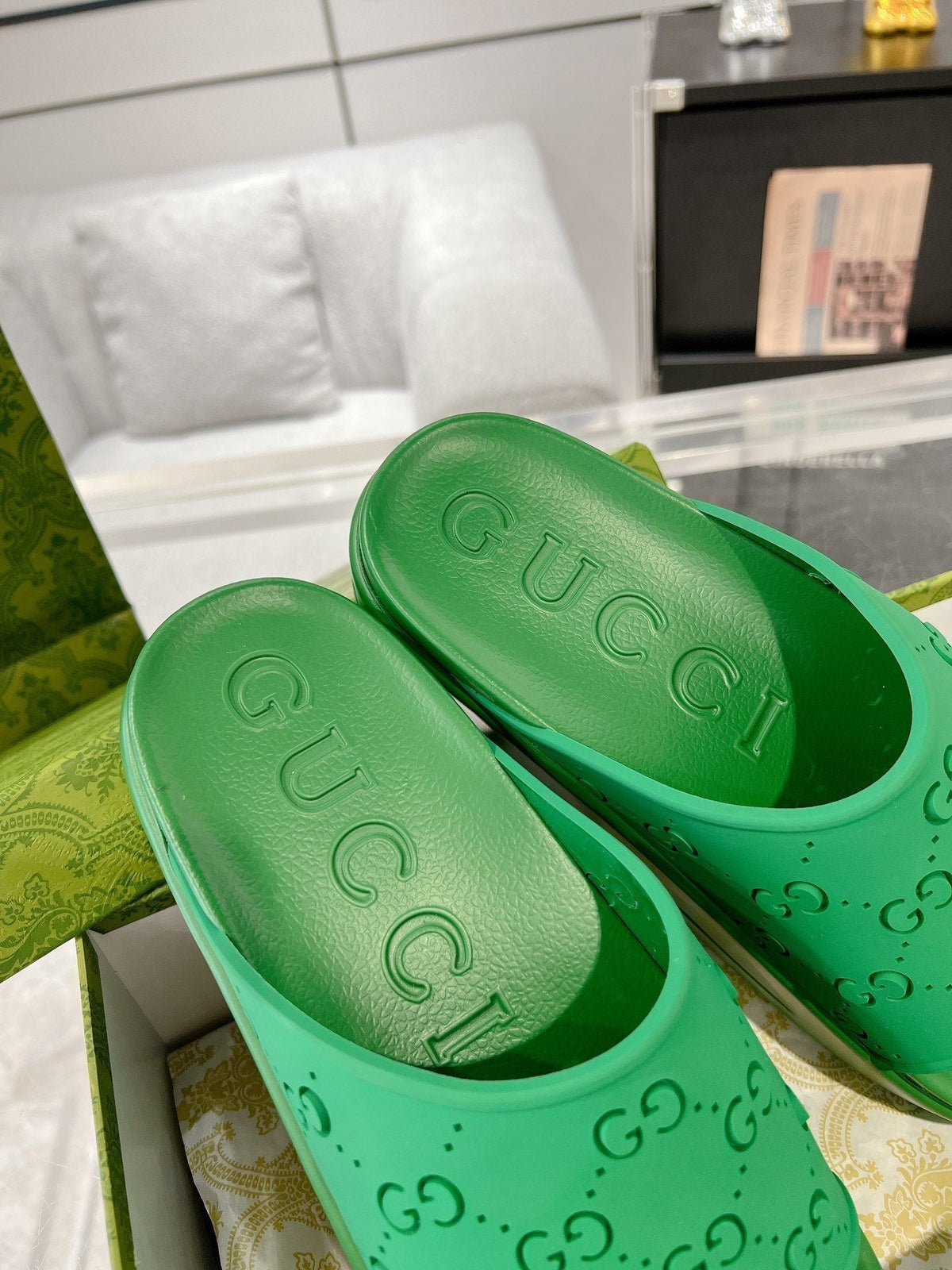 GC 25 50mm Monogram Slide Sandal Green Cowhide 292390