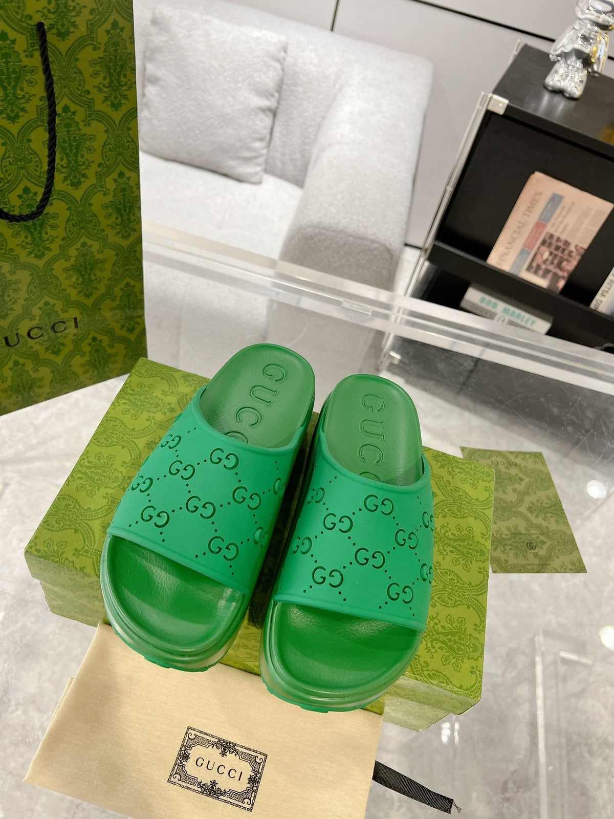GC 25 50mm Monogram Slide Sandal Green Cowhide 292390