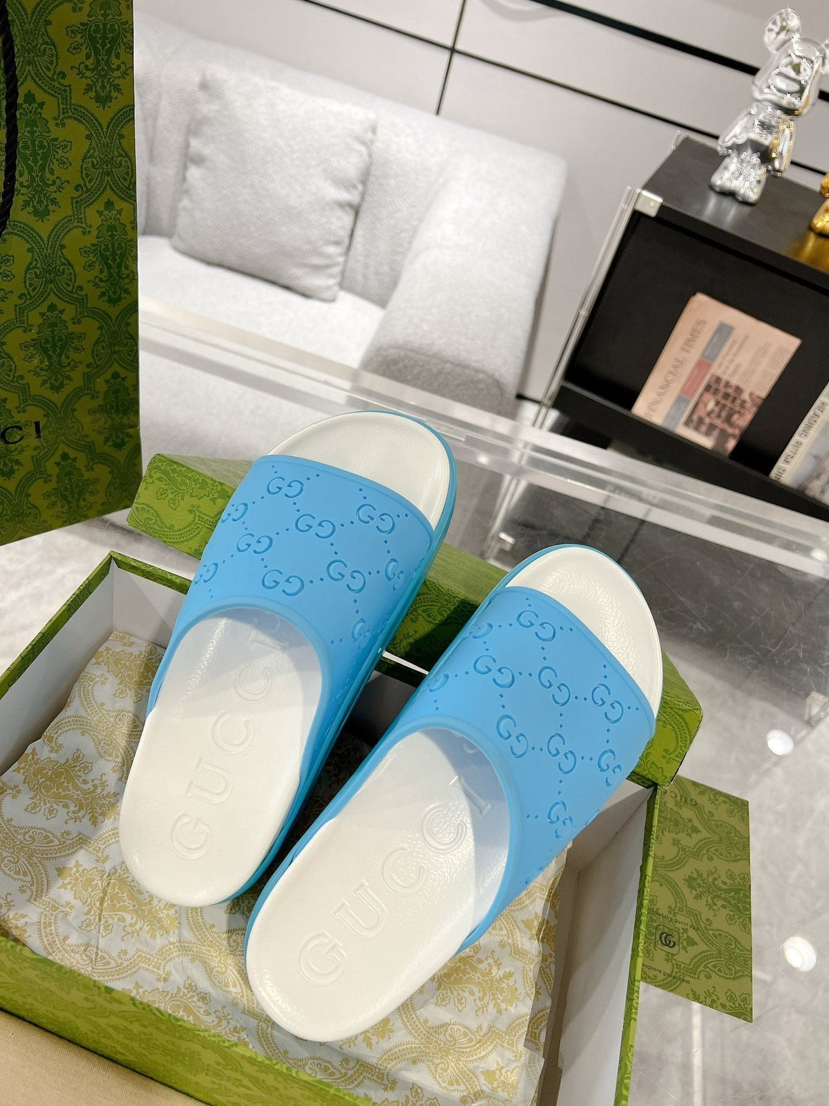 GC 25 50mm Monogram Slide Sandal Sky Blue White Cowhide 292392