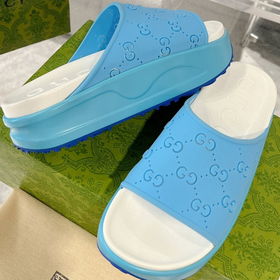 GC 25 50mm Monogram Slide Sandal Sky Blue White Cowhide 292392