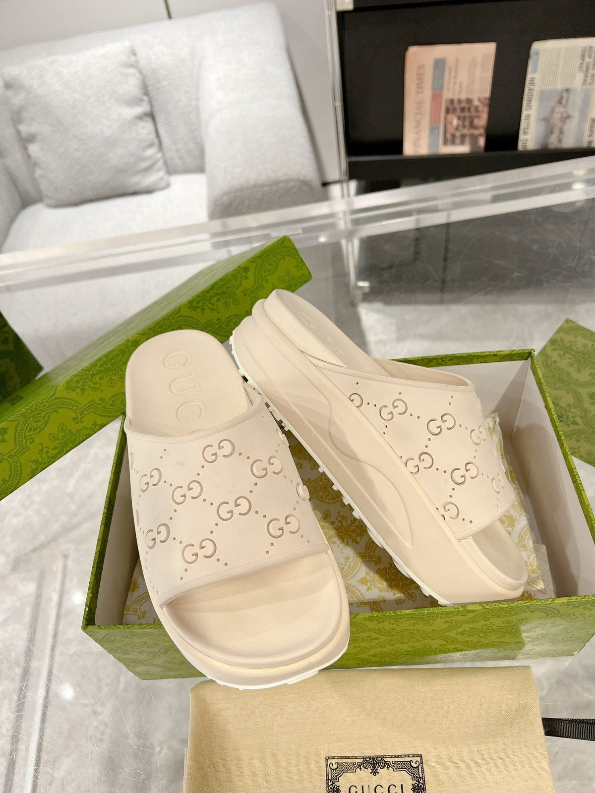 GC 25 50mm Monogram Slide Sandal Beige Cowhide 292393