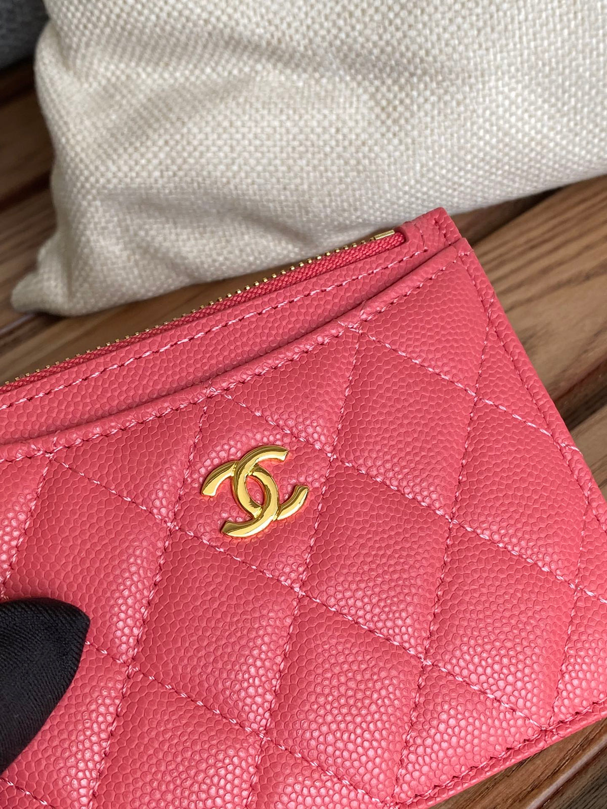 CC A84105 Coin Case Pink Gold Metal Caviar 240733