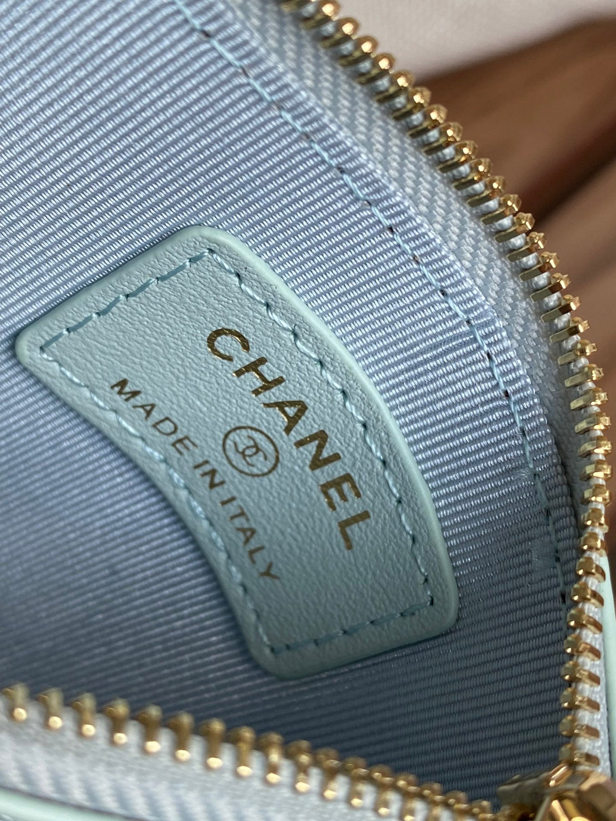CC A84105 Coin Case Light Blue Gold Metal Caviar 240735