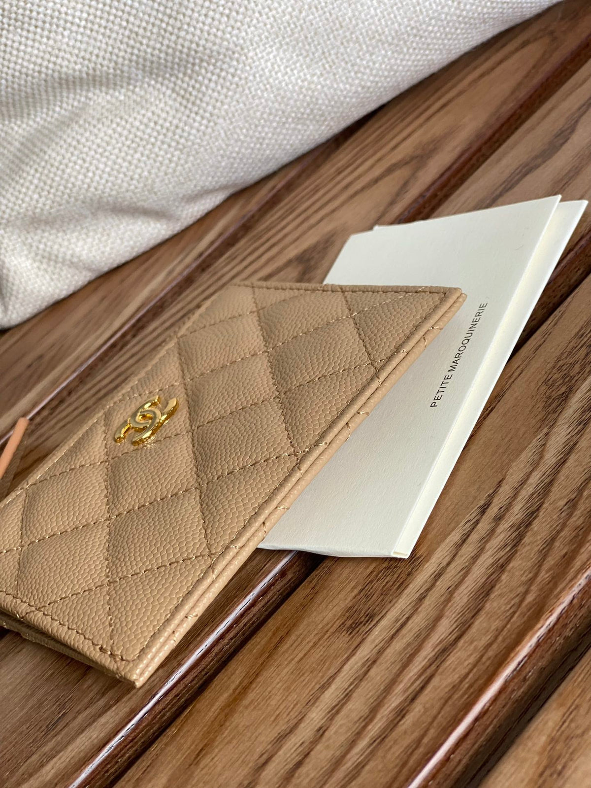 CC A84105 Coin Case Beige Gold Metal Caviar 240737