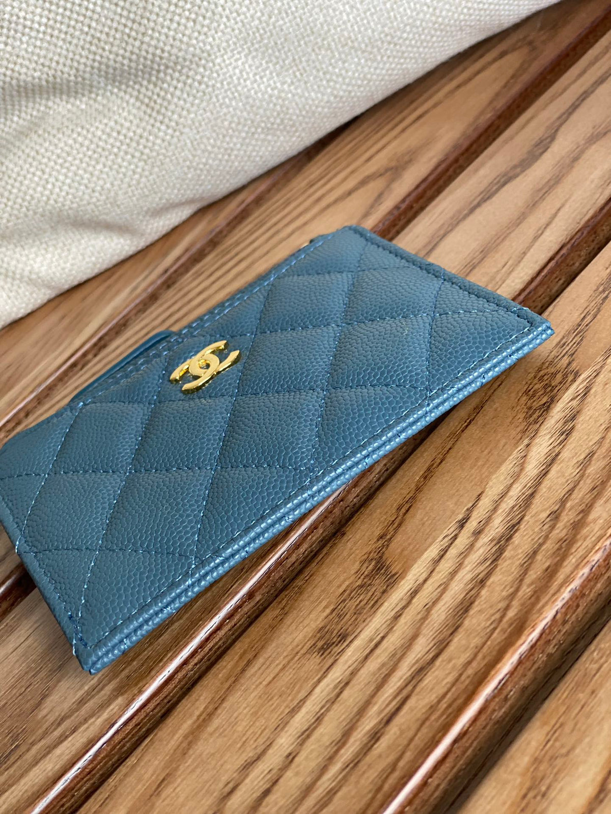 CC A84105 Coin Case Blue Gold Metal Caviar 240741