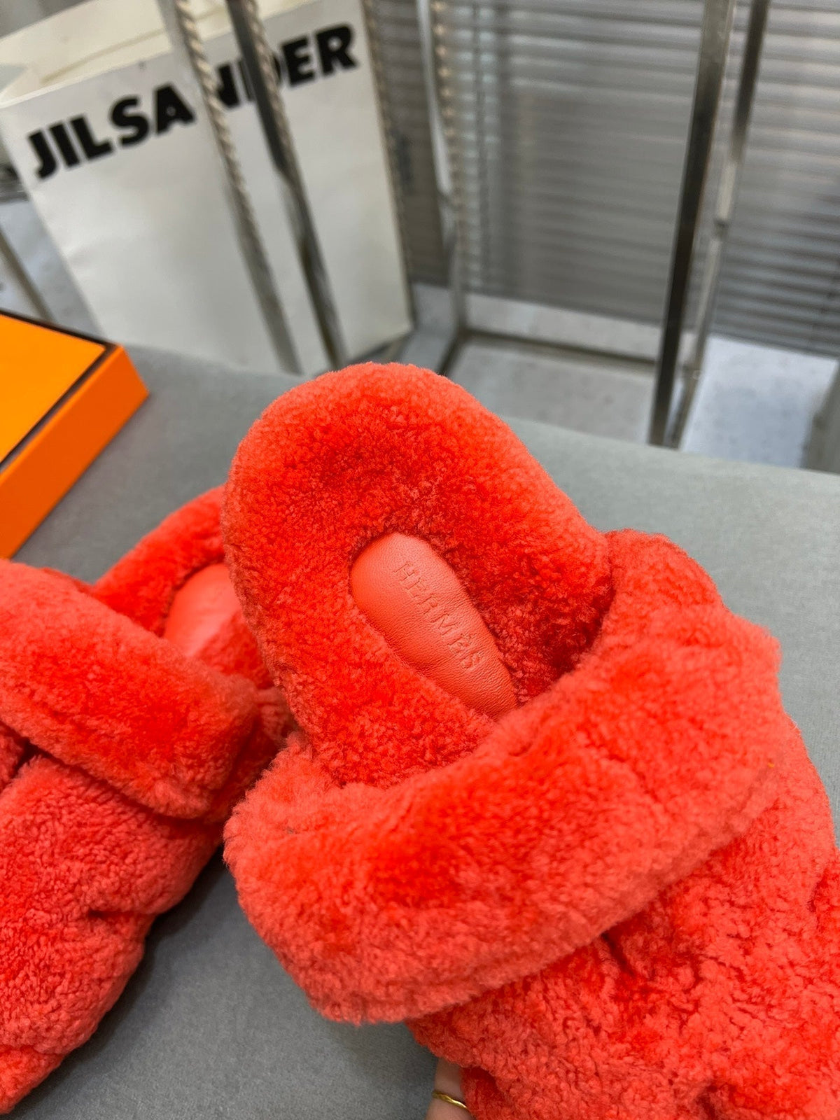 HM Chypre Sandal Red Orange Fleece Wool  953868
