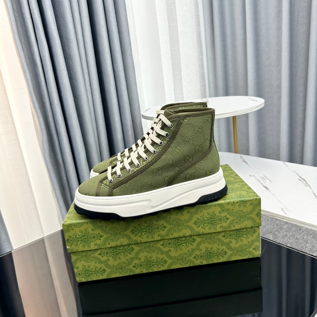 GG HIGH TOP SNEAKER FLATFORM OLIVE GREEN CANVAS