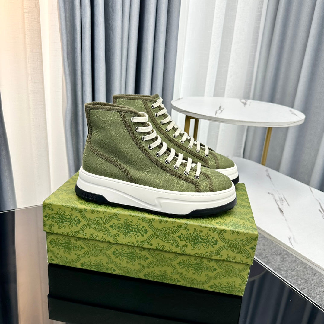 GG HIGH TOP SNEAKER FLATFORM OLIVE GREEN CANVAS
