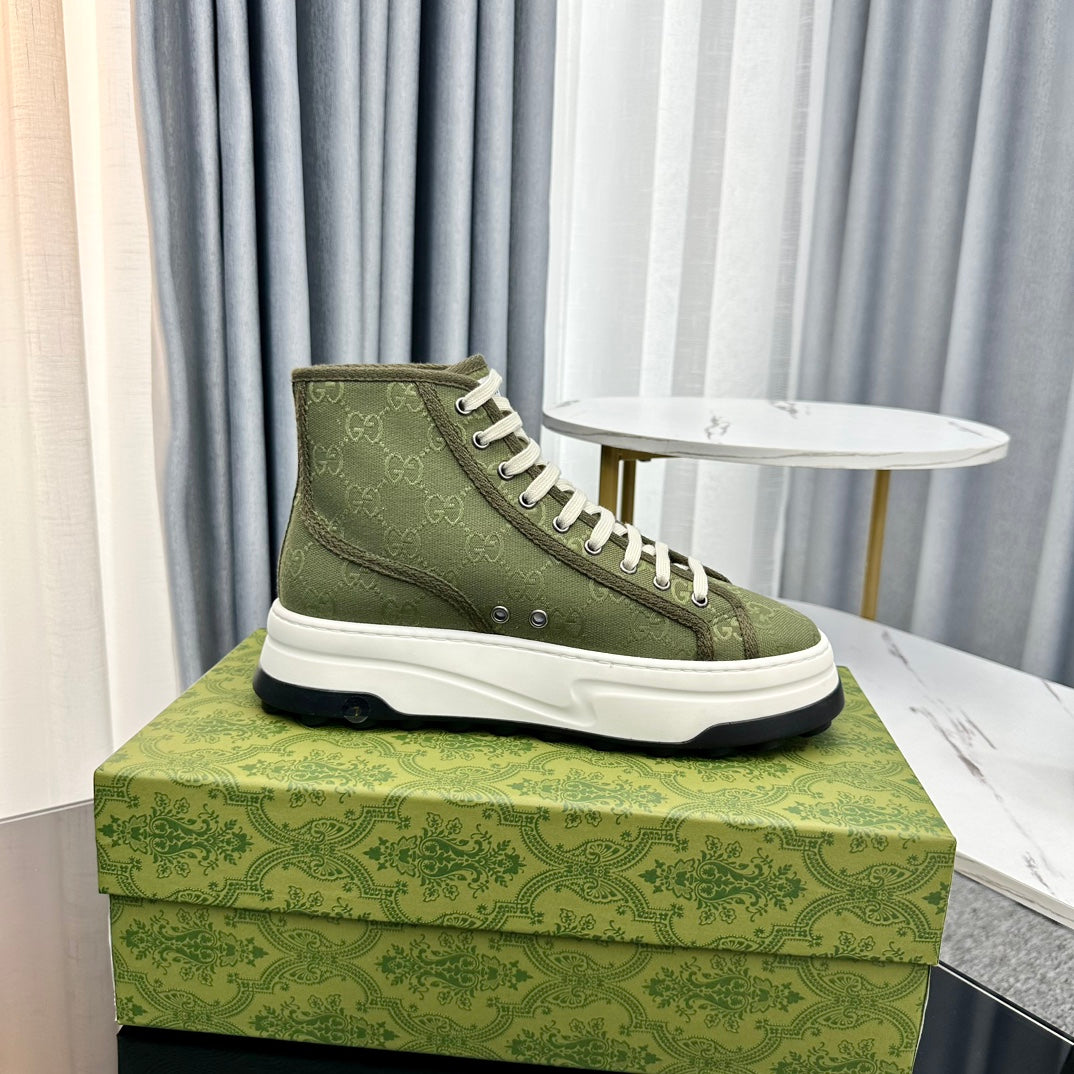 GG HIGH TOP SNEAKER FLATFORM OLIVE GREEN CANVAS