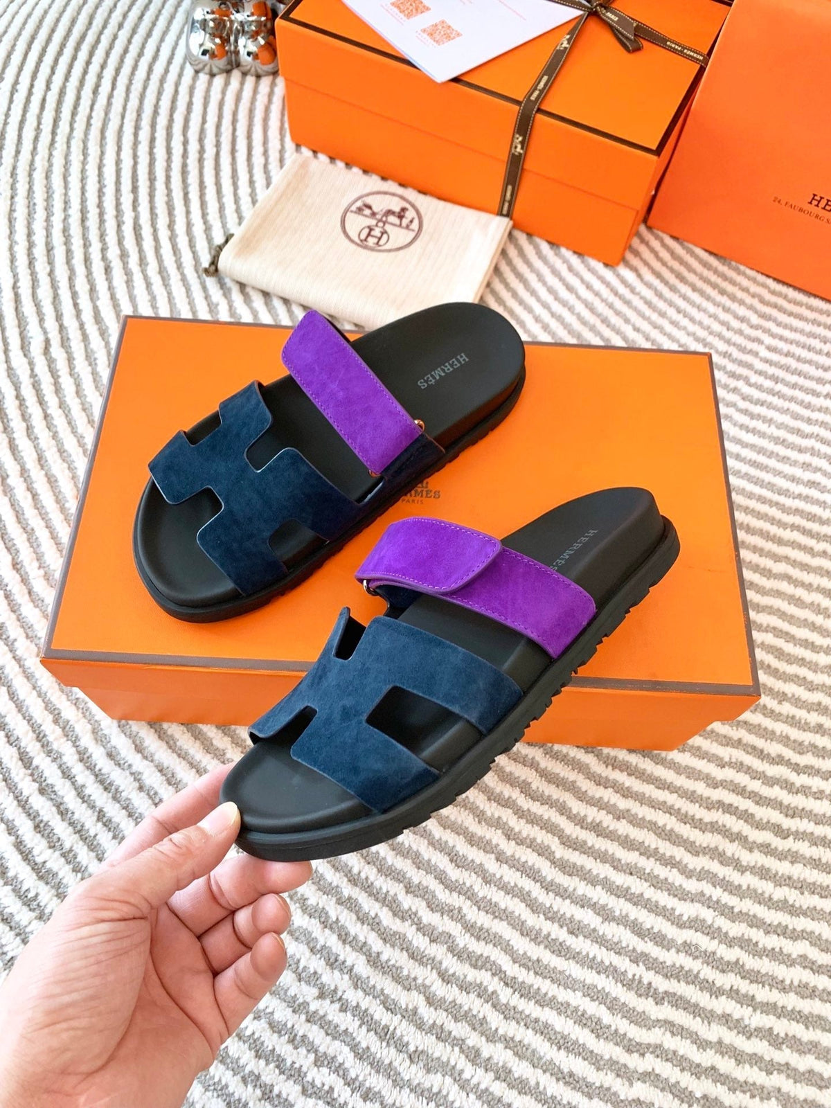 HM Chypre Sandal Blue Black Mix Purple Suede 963533