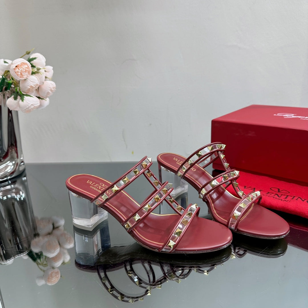 VT 25 Rockstud Sandals 65mm Ruby Red PVC Sheepskin 331960
