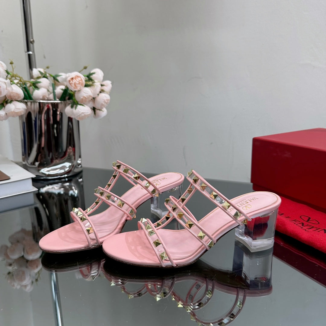 VT 25 Rockstud Sandals 65mm Pink PVC Sheepskin